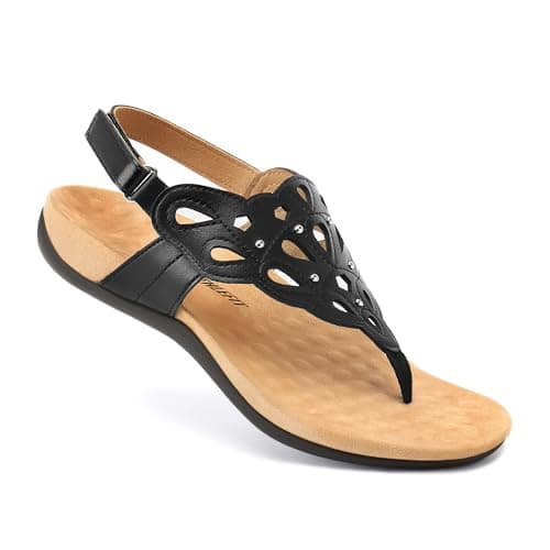 Athlefit Women's Arch Support Orthotic Sandals Comfortable Walking Orthopedic Thong Black Sandals Size 9.5 - Thumbnail 5
