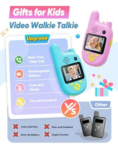 2 Pack Kids Video Walkie Talkies, Dual Camera & Voice Changer, Toys Gifts for Boys Girls 4 5 6 7 8 Birthday Christmas, Rechargeable Long Range Adventure Game Camping Outdoor Indoor - Thumbnail 6