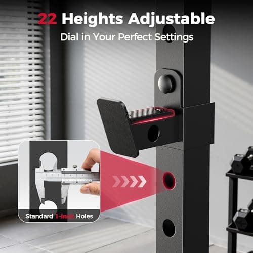 FLYBIRD SR1 Squat Rack with Pull-Up Bar, Multi-Functional Power Rack for Home Gym, 22 Safety Position Height & Adjustable Width for 6/7ft Barbells, Includes Extended J-Hooks & Landmine Attachment - Thumbnail 5