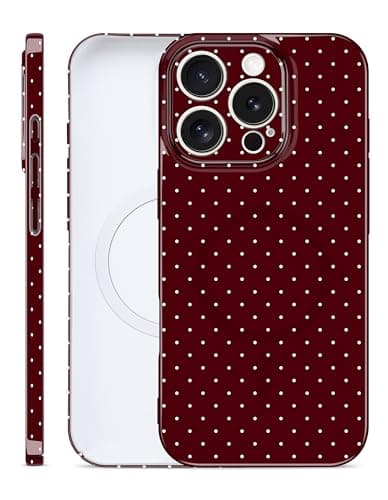 Aitipy Magnetic Polka Dot Phone Case for iPhone 14 Pro, Compatible with MagSafe, Cute Polka Dots Fashion Aesthetic Soft TPU Slim Shockproof Protective Phone Cover for Women Girls-Wine Red