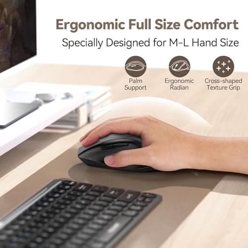 TECKNET Rechargeable Mouse with Jiggler, Plug & Play, 2.4G Connection with USB-C Adapter, Silent Mouse Quiet Click, 6400 DPI Ergonomic Mouse, Cordless Computer Mice for Laptop, Desktop, PC - Thumbnail 5