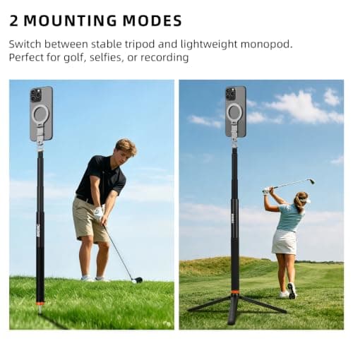 BRDRC Golf Tripod & Monopod Magnetic Phone Stand Holder Golf Selfie Stick Recording Stick Aluminum Golf Swing Training Aid with Mag Safe Adapter & Phone Clip for MagSafe/iPhone Android Accessories - Thumbnail 2