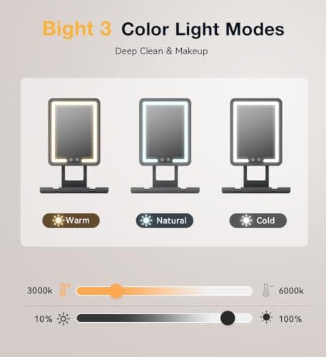 Shower Mirror Fogless for Shaving with Light - Heated Anti Fog Bathroom Mirror Razor Holder Recharegable 5000mAh Battery 3 Colors Dimmable Adhesive Wall Mount Shower Accessories Gift for Men(Black) - Thumbnail 6
