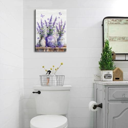Farmhouse Bathroom Canvas Wall Art Relax Soak Unwind Wall Decor Picture Rustic Mason Jar and Butterfly Purple Lavender Posters Prints Home Bathroom Decoration 12x16in - Thumbnail 3