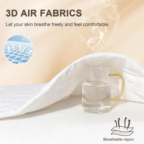 GUHER Waterproof Mattress Protector Full Size,Breathable Bed Cover 3D Air Fabric Mattress Pad Cover,Noiseless＆Ultra-Soft Washable Bed Cover with 6"-14" Deep Pocket (White) - Thumbnail 6