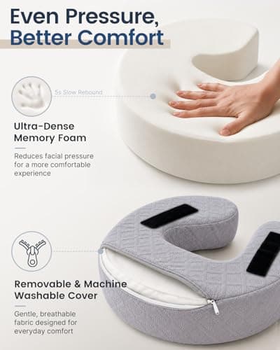 CALZORO Massage Headrest for Bed, Height Adjustable Massage Face Cradle At Home, Bed Massage Head Holder with Soft 5-Second Slow Rebound Face-Down Support Pillow, Headrest Bracket 180° Rotatable,Grey - Thumbnail 6