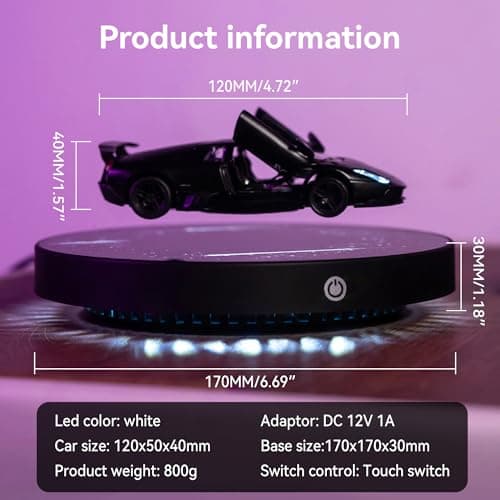 INOVAXION Magnetic Levitation Car, Levitating Display Model Car, Levitating Decor, 360°Rotating with Touch Control for Home Office Desk Decor, Cool Tech Gift for Men - Thumbnail 2