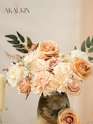 Nude Artificial Flowers Combo, Fake Silk Dahlia Roses Bulk with Stems Box Set for Wedding Bridal Bouquets, Baby Shower, Birthday Party, Table Centerpieces, Home Decor & DIY Floral Arrangements - Thumbnail 4