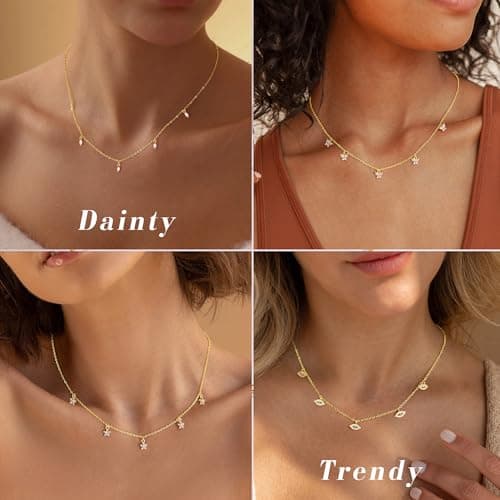 Ursteel 14K-Gold-Plated Flower Necklace for Women, Dainty 14K-Gold-Plated Necklace for Women Non Tarnish Station Necklaces Cubic Zirconia Flower Jewelry Wedding Prom Bridesmaids Gifts - Thumbnail 4