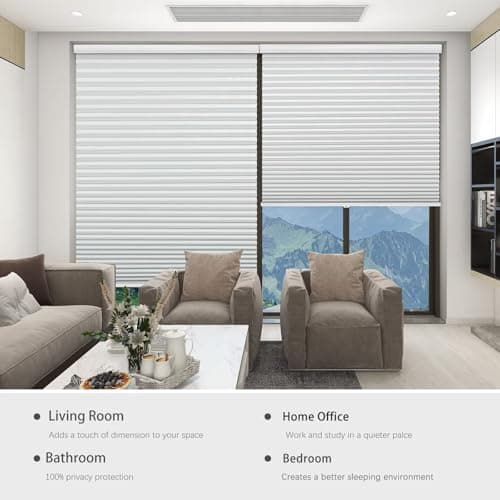 Changshade Cellular Shades Cordless Blinds Blackout for Indoor Windows, Honeycomb Blind Room Darkening Shade 1.5'' Single Cell Pleated, Easy to Install Shade Size 47" Width x 72" Height, White - Thumbnail 5