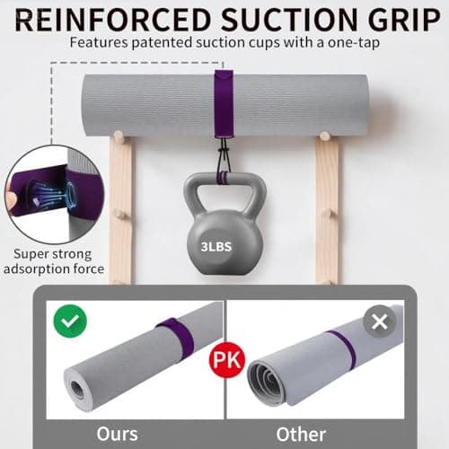 25" Long Yoga Mat Strap | Slap Band Holder for Carrying and Storage Mats | Tightly Rolled Scrunchie for Yoga Essentials Accessories (Purple) - Thumbnail 3