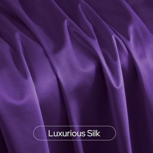 HOMEIDEAS 100% Blackout Faux Silk Purple Curtains 52W x 84L 2 Panels - Thumbnail 4