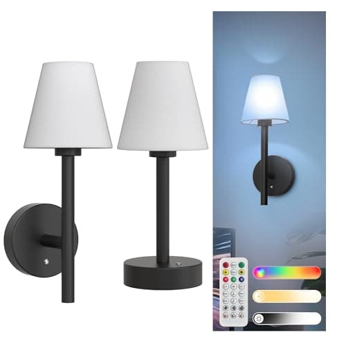 L LOHAS LED Battery Operated Wall Sconce & Table Lamp 2-in-1, 10000mAh Battery Powered Dimmable Wall Lamp with App, 15 DIY Color, Wireless Sconces Wall Decor for Living Room, Bedroom, Black