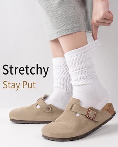 HONGTEYA Slouchy Crew Socks for Women Soft Scrunch Socks Cute Fashion Retro for Boot Sneakers Size 5-11 (White*2) - Thumbnail 3