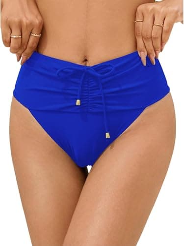 WODECASA Women High Waisted Bikini Bottom Ruched Swim Bottom Decorative Tie Front Bathing Suit Bottom Moderate Coverage