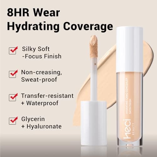 HECI BEAUTY Liquid Concealer Makeup for Blemishes & Dark Circles - Medium to Full Coverage Concealer for Face, 03 Light, 0.22 Fl Oz - Thumbnail 3
