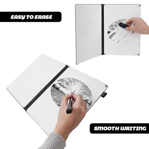 Portable White Board Small Dry Erase Board, 9" x 12" Double Sided Foldable whiteboard with 3 Pens, A4 Reusable Notebook with Storage Mesh Bag for Study, Meeting, Draft, Notes, Doodling - Thumbnail 3