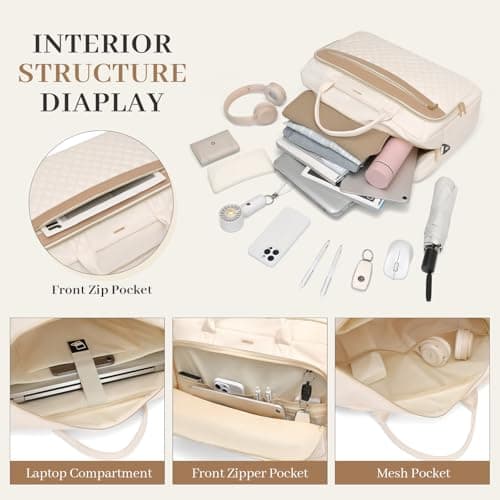 MDODO Large Laptop Bag for Women Men Computer Briefcase Messenger Handbag Shoulder Crossbody Laptop Tote Bag for Work Teacher Office Travel Business, 15.6 Inch, 22.5 L, Beige - Thumbnail 5