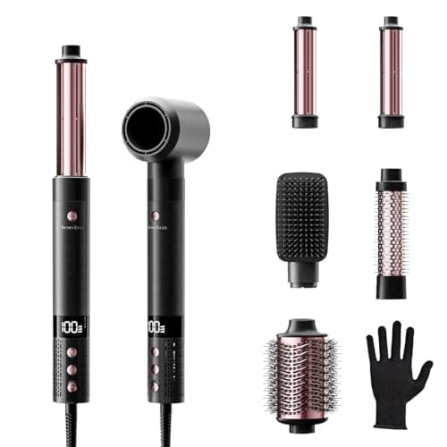 6 in 1 Hot Air Wrap Hair Styler, Blow Dryer Brush Set, Travel Hair Dryer Brush with Auto-Winding Curl L/R, Fast Drying, Smooth Blowouts, Root-Lift Volume, No Heat Damage Frizz-Free Thermal Brush, - Image 1