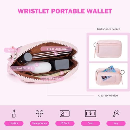 POIUGOYA Nylon Wristlet Wallets, Dual Pouch Keychain Wristlet Wallet, RFID Small Wallet With Coin Pouch,ID Window For Travel - Thumbnail 5