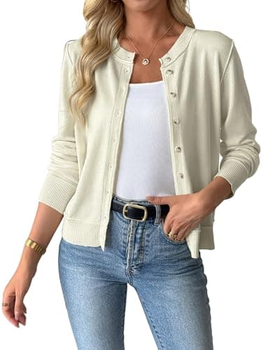 Bsubseach Lightweight Cardigan Sweaters for Women Open Front Button Down Knit Cardigans Sweater Top Fall Clothes Cream XL - Image 1