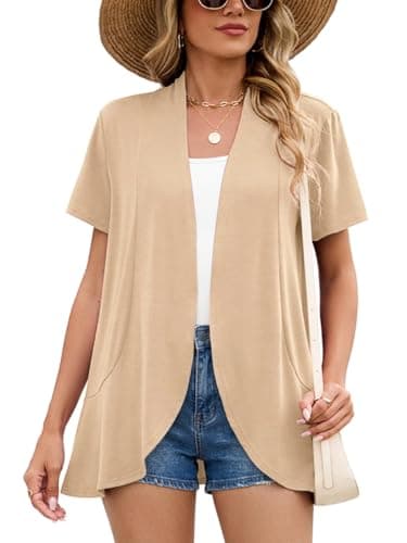 DEARCASE Women's Short Sleeve Shrugs Light Coffee XX-Large V-Neck Lightweight Soft Open Front Cropped Cardigan Summer Sheer Shawl Spring Fall Bolero Draped SpringCardigans Casual Duster Cover up - Image 1