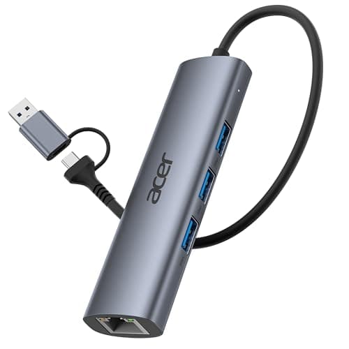 Acer USB to Ethernet Adapter, USBC Hub Ethernet 1Gbps with 3*USB 3.0, Aluminum Heat Dissipation, Driver Free, USB to Network Adapter for Windows 10, 8.1, Mac OS, Laptop, MacBook, iPad, etc (0.65FT) - Image 1