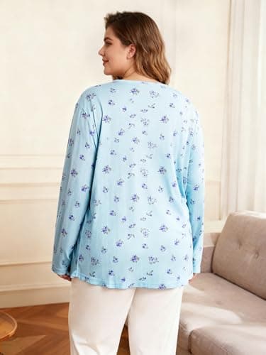 JULYCLO Plus Size Womens Tops Casual Tunic Pleated Blouses Long Sleeve Crew Neck Loose Fit Fall Fashion Shirts 1X-5X - Thumbnail 3