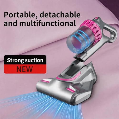 AMZAREA Mattress Vacuum Cleaner Cordless: 16Kpa Bed Vacuum Cleaner with 253.7nm UV-C Light 8000/min Pat Triple Filtration Portable Vacuums for Sofa Bed (BLACK01) - Thumbnail 2