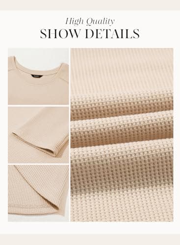 Dokotoo Womens Oversized Waffle Knit Tops Casual Crew Neck Long Sleeve Lightweight Soft Loose Hoodie Pullover Tunic Tops,Small Apricot - Thumbnail 5