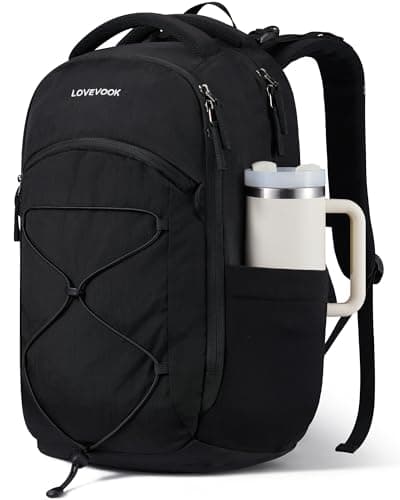 LOVEVOOK Travel Backpack for Women & Men With Giant Tumbler Holder,15.6 Inch Classic Laptop Work College Teacher Carry on Backpack Purse,Waterproof TSA Personal Item Backpack Hiking Computer Bag,Black