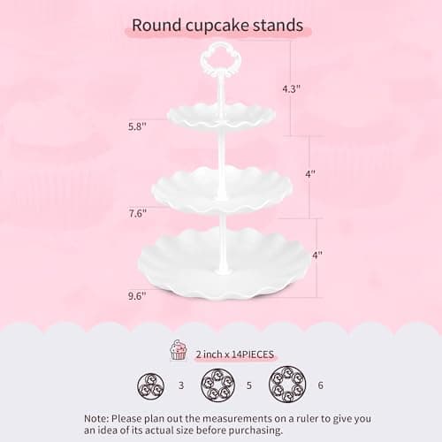 Pack of 11 NWK Cake Stand Set, with 3 x Two-Tier and 3 x Three-Tier Cupcake Stands, 4 x Appetizer Trays, 1 x Tablecloth for Birthday Bridal Baby Shower Party (White) - Thumbnail 2