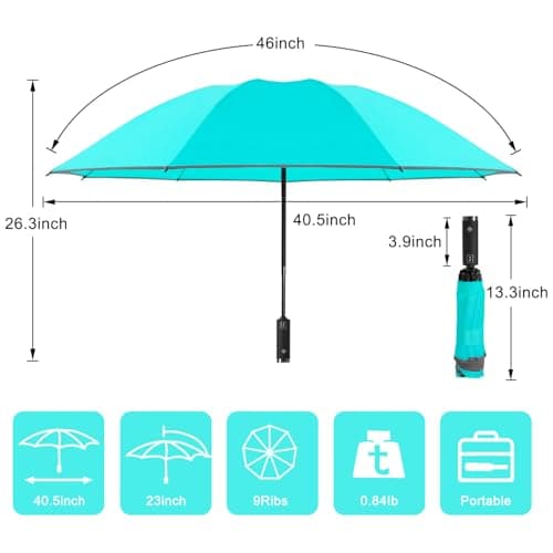 Lejorain Travel Folding Inverted Umbrella - Reverse LED Umbrellas Automatic Open and Close - Reflective Collapsible Reversible Umbrella - Thumbnail 2