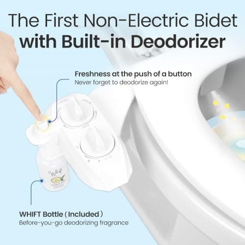 WHIFT 185 Bidet Dual Nozzle, Built-In Deodorizing Spray, Non-Electric Bidet Attachment For Toilet Seat, Easy Slide-In Install, Cold Water, Rear & Feminine Wash, LUXE Bidet (White) - Thumbnail 2