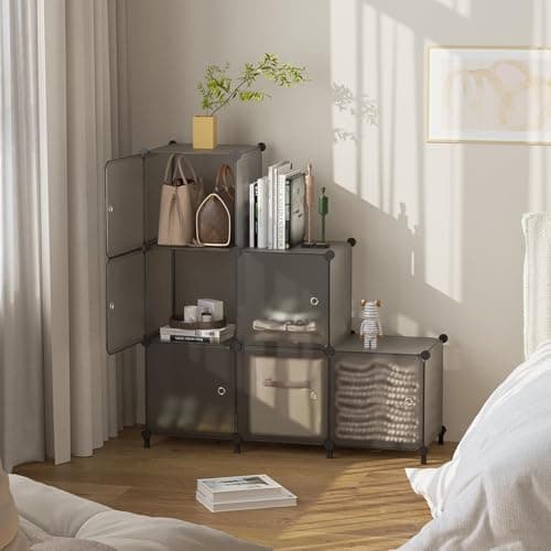 ATTDETJL 6-Cube Storage Unit with Doors, Cube Organizer for Bedroom, Wardrobe & Under Stairs, 30x30x30cm Compartments, Space-Saving Closet Storage, Grey ATTSL6004 - Thumbnail 6