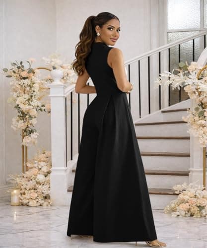 knowfashionstyle Jumpsuits For Women Dressy Sleeveless Zip Up Wide Leg Jumpsuit Date Night Rompers Formal Party Outfits Black S - Thumbnail 3