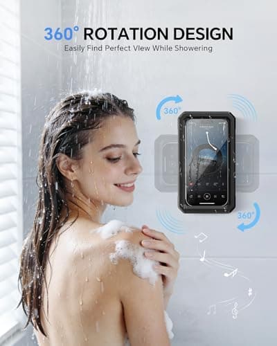 UPRONE Waterproof Phone Holder for Shower- 480° Rotatable Retractable Adjustable Anti Fog iPhone Case for Shower,Bathroom Accessories Wall Mount Phone Holder for 4-7" Cellphones - Thumbnail 2