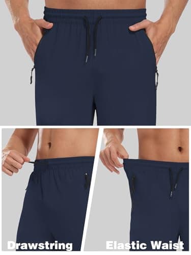 Hiking Pants Men Joggers Sweatpants Water Resistant Quick Dry Lightweight Zipper Pockets Elastic Waist Drawstring UPF 50+ Cargo Work Gym Casual Travel Dark Blue XL - Thumbnail 5