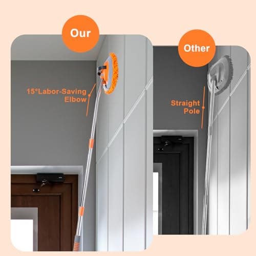Wall Cleaner Mop with 68” Long Handle,15°Labor-Saving Elbow,Multi-Surface Duster for Painted Walls,Floor,Baseboard & Windows, Includes 2 Replaceable Microfiber Chenille Pads - Thumbnail 6