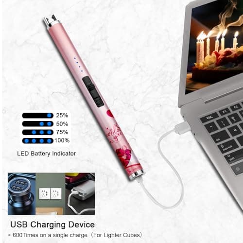 SUPRUS Candle Arc USB Type C Lighter Electric Lighter with Upgraded LED Battery Display Safety Switch Rechargeable Flameless Plasma Windproof Portable for Mother‘s Day (Pink) - Thumbnail 5
