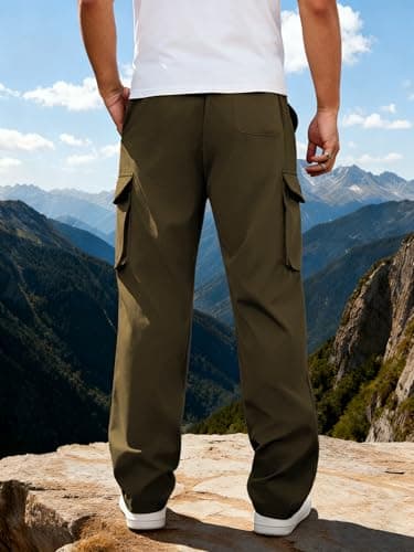 DISLANBO Men's Lightweight Cargo Pants Elastic Drawstring Casual Relaxed Fit Tapered Pants Multi Pockets ArmyGreen 3XL - Thumbnail 3