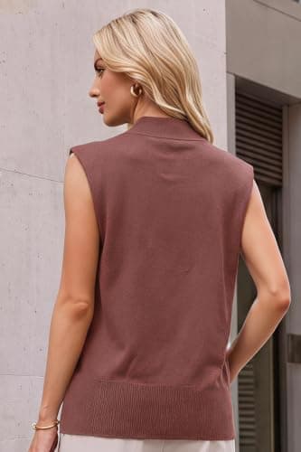 Arach&Cloz Womens Spring Summer 2026 Sleeveless Mock Neck Sweater Vest Business Casual Work Tops Capsule Wardrobe Outfits Teacher Professional Clothes Dusty Red - Thumbnail 3