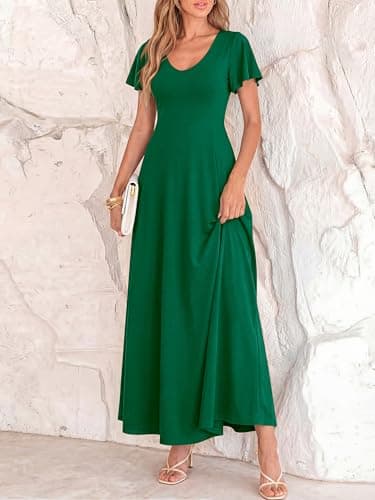 BTFBM Formal Dresses for Women Summer Outfits V Neck Ruffle Sleeve A Line Maxi Elegant Cocktail Wedding Guest Dress 2026(Green, Small) - Thumbnail 6