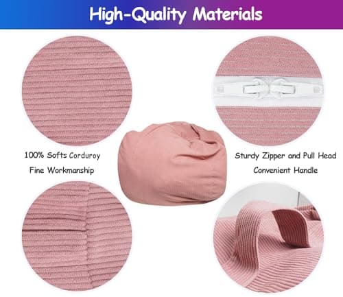 Bean Bag Cover for Organizing Plush Memory Foam Stuffed Animal Bean Bag Storage Soft Washable Premium Corduroy Organizer Keep Room Clutter Stuffable (Without Filling) X-Large - Thumbnail 6