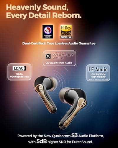 SoundPEATS Air5 Pro+ Wireless Earbuds, LDAC & aptX Lossless, xMEMS Warm Treble Hi-Res Audio, Hybrid Driver Earbuds with 10mm Composite Speaker, 55dB AI Adaptive ANC, Bluetooth 5.4, Weightless Comfort - Thumbnail 5