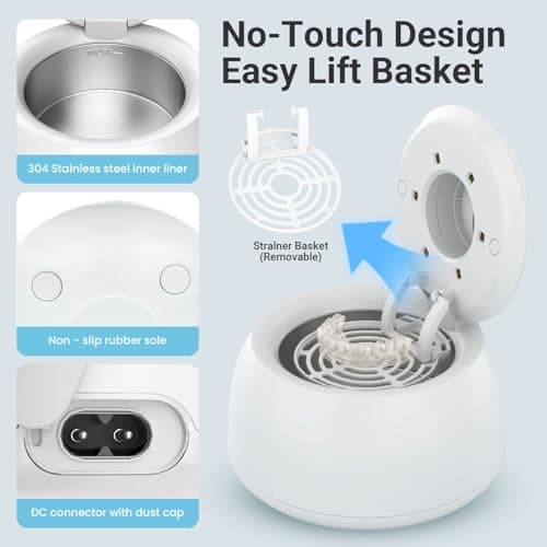 Ultrasonic Retainer Cleaner for Aligners & Dentures, 45kHz Dental Cleaning Machine with Digital Timer, 200ML Stainless Steel Tank, Low Noise Cleaner for Braces, Mouth Guards & Daily Dental Care - Thumbnail 6