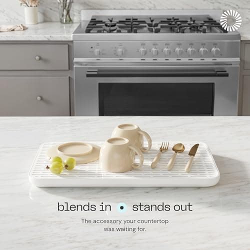 Deepstone 3-Layer Stone Dish Drying Mat for Kitchen Counter - Diatomaceous Earth Quick Dry Mat with Removable Plastic Topper and Non-Slip Base Pad, 16 x 9 in (White) - Thumbnail 5