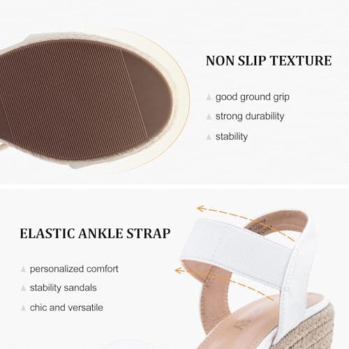 Jeossy Women's Espadrille Wedge White Sandals Comfortable Platform 3.5 Inch Wedges Heel with Arch Support, Summer 8801 Sandals for Beach, Wedding, Casual & Dressy Wear, Size 10(DJY8801 White 10) - Thumbnail 4
