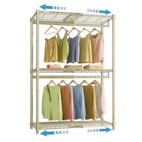VIPEK X1 Expandable Clothes Rack Heavy Duty Adjustable from 2' to 3'5" with Adjustable Shelves and Hanger Rods, Reach-in & Walk-in Closets Metal Garment Racks Portable Closet, Gold