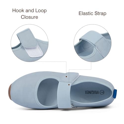 VIUGJNEX Blue Mary Jane Sneakers for Women Tennis Shoes Ballet Sneakers Lightweight Casual Slip-On Ballet Flats Size 8 - Thumbnail 5